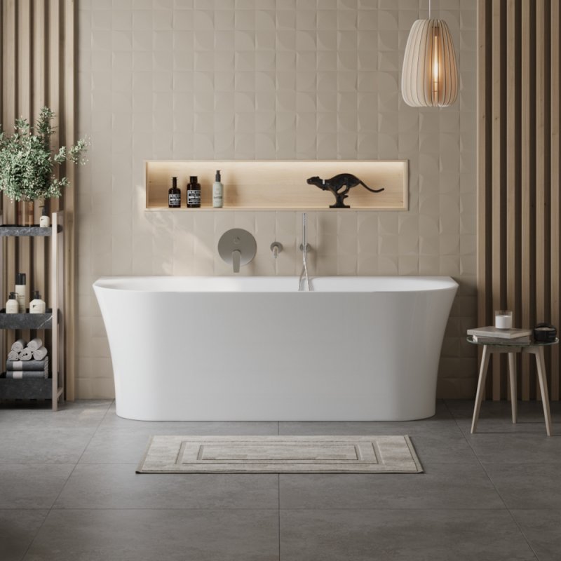 BB711-1550-700 Пристенная, полукруглая акриловая ванна в комплекте со сливом-переливом Цвет Белый  BB711-1550-700 Пристенная, полукруглая акриловая ванна в комплекте со сливом-переливом Цвет Белый