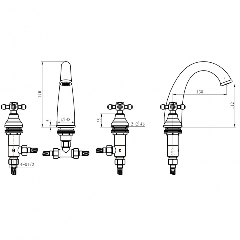Смеситель для раковины на 3 отверстия_Комплект Смеситель для раковины на 3 отверстия_Комплект