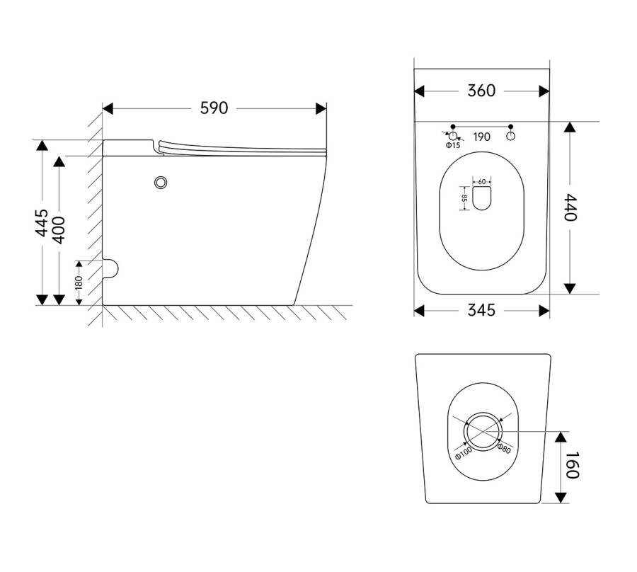 Приставной унитаз Abber Rechteck AC1213P импульсный с микролифтом Приставной унитаз Abber Rechteck AC1213P импульсный с микролифтом