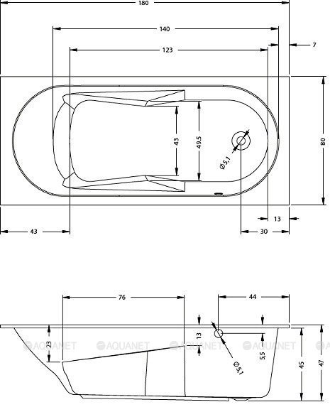 Акриловая ванна Riho Lazy 180x80 Right Акриловая ванна Riho Lazy 180x80 Right
