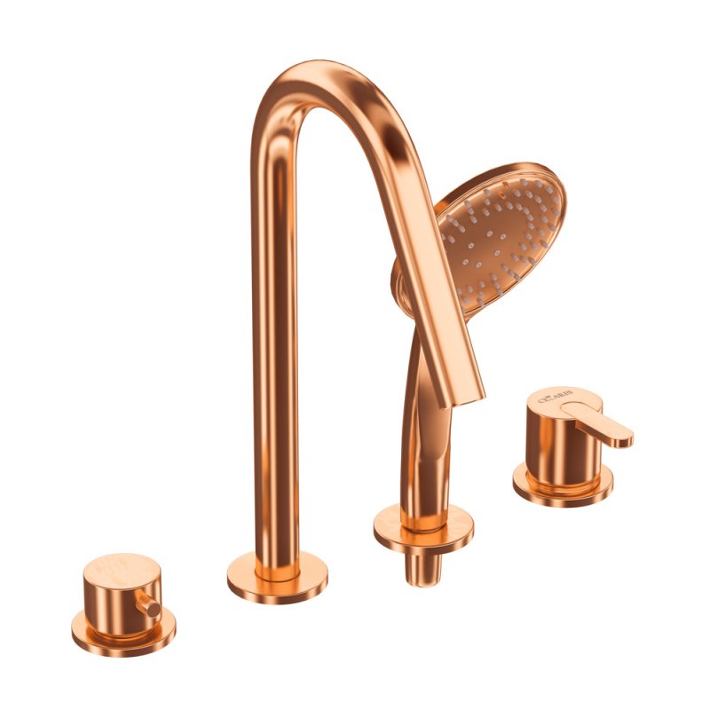 LEAF-BVDM4-PO Смеситель на борт ванны с выдвижным душем и переключателем Исполнение: GoldPVD  LEAF-BVDM4-PO Смеситель на борт ванны с выдвижным душем и переключателем Исполнение: GoldPVD