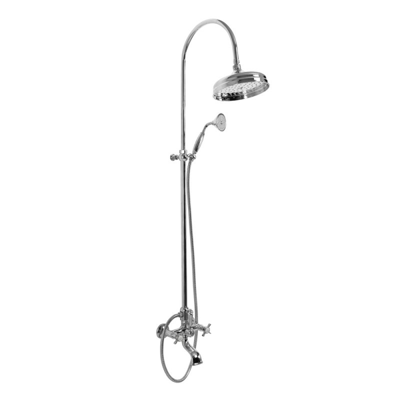 LORD-CVD-02-Bi Душевая стойка со смесителем для ванны, верхним и ручным душем, 20 см Исполнение: Бронза, Ручки: Белый  LORD-CVD-02-Bi Душевая стойка со смесителем для ванны, верхним и ручным душем, 20 см Исполнение: Бронза, Ручки: Белый