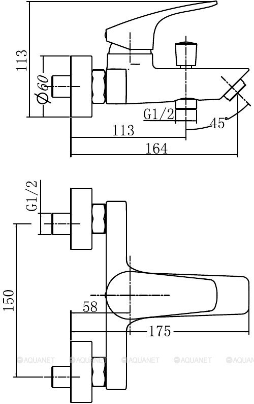 Смеситель для ванны с душем Aquanet Static Black AF330-20B Смеситель для ванны с душем Aquanet Static Black AF330-20B