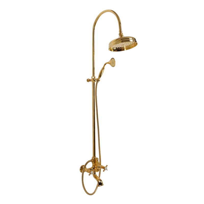 LORD-CVD-02-Bi Душевая стойка со смесителем для ванны, верхним и ручным душем, 20 см Исполнение: Бронза, Ручки: Белый  LORD-CVD-02-Bi Душевая стойка со смесителем для ванны, верхним и ручным душем, 20 см Исполнение: Бронза, Ручки: Белый