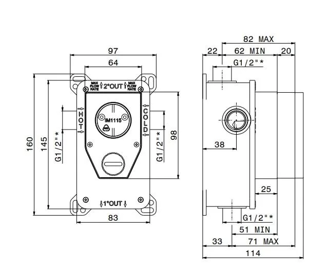 Универсальная внутренняя часть для механического смесителя на два потока для душа Универсальная внутренняя часть для механического смесителя на два потока для душа