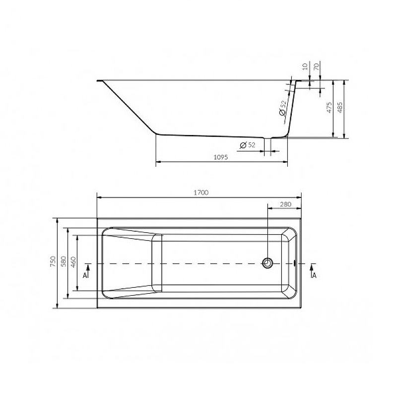 Ванна прямоугольная CREA 170x75 белый Ванна прямоугольная CREA 170x75 белый
