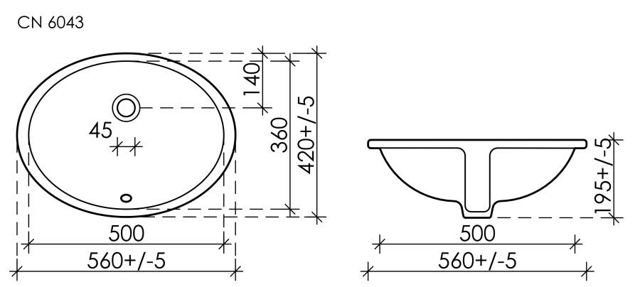 Умывальник овальный встраиваемый под столешницу Element 560*420*195мм, с крепежом и шаблоном для установки Умывальник овальный встраиваемый под столешницу Element 560*420*195мм, с крепежом и шаблоном для установки