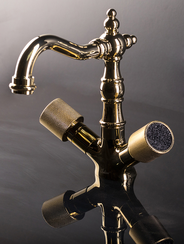 Смеситель для умывальника, высокий ROYAL CRYSTAL black, золото_Комплект Смеситель для умывальника, высокий ROYAL CRYSTAL black, золото_Комплект