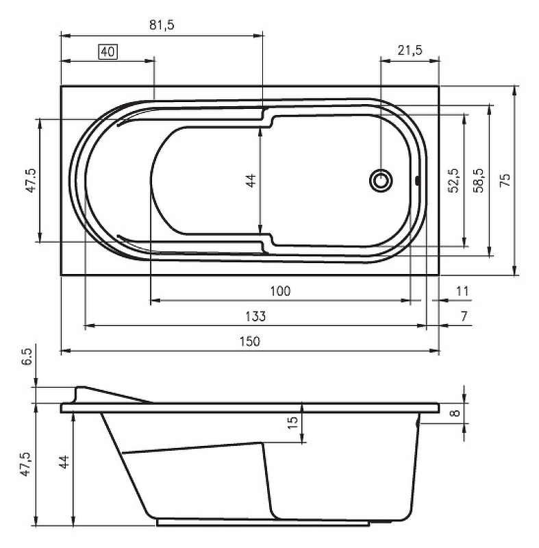 Акриловая ванна Riho Columbia, 150х75 см без гидромассажа Акриловая ванна Riho Columbia, 150х75 см без гидромассажа