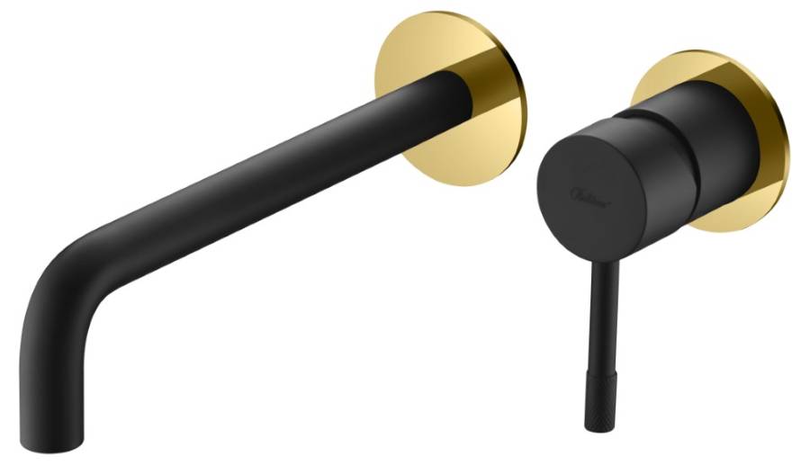 Смеситель для умывальника из стены, Uno. Черный Золото Смеситель для умывальника из стены, Uno. Черный Золото