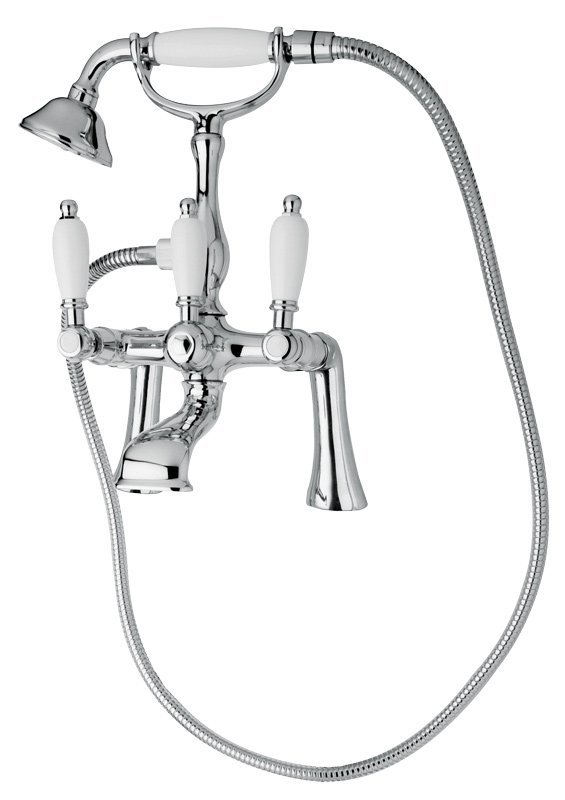 FIRST-PBV-03/24-Bi Смеситель на борт ванны с ручным душем Исполнение: Золото 24 карат, Ручки: Белые  FIRST-PBV-03/24-Bi Смеситель на борт ванны с ручным душем Исполнение: Золото 24 карат, Ручки: Белые