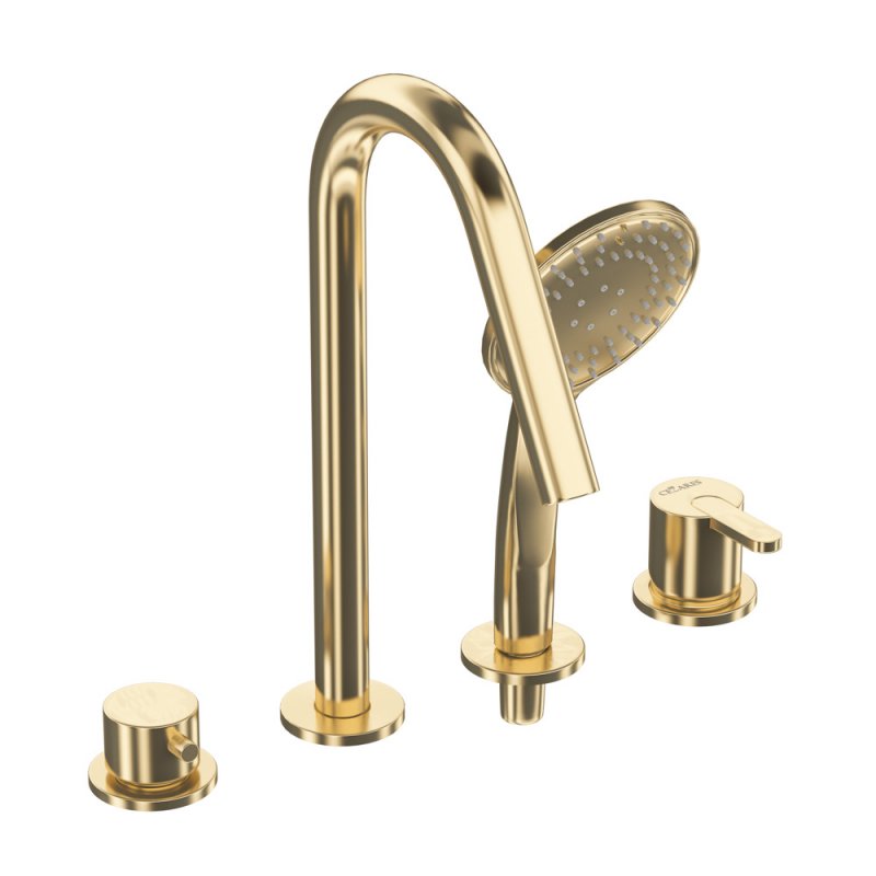 LEAF-BVDM4-PO Смеситель на борт ванны с выдвижным душем и переключателем Исполнение: GoldPVD  LEAF-BVDM4-PO Смеситель на борт ванны с выдвижным душем и переключателем Исполнение: GoldPVD