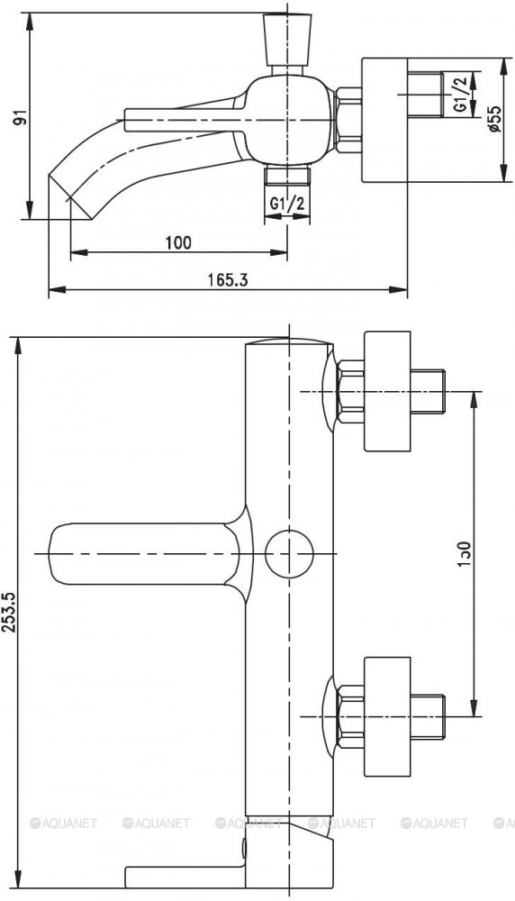 Смеситель для ванны с душем Aquanet Minima AF130-20C Смеситель для ванны с душем Aquanet Minima AF130-20C