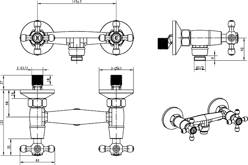 Смеситель для душа ROYAL CRYSTAL black, бронза_Комплект Смеситель для душа ROYAL CRYSTAL black, бронза_Комплект