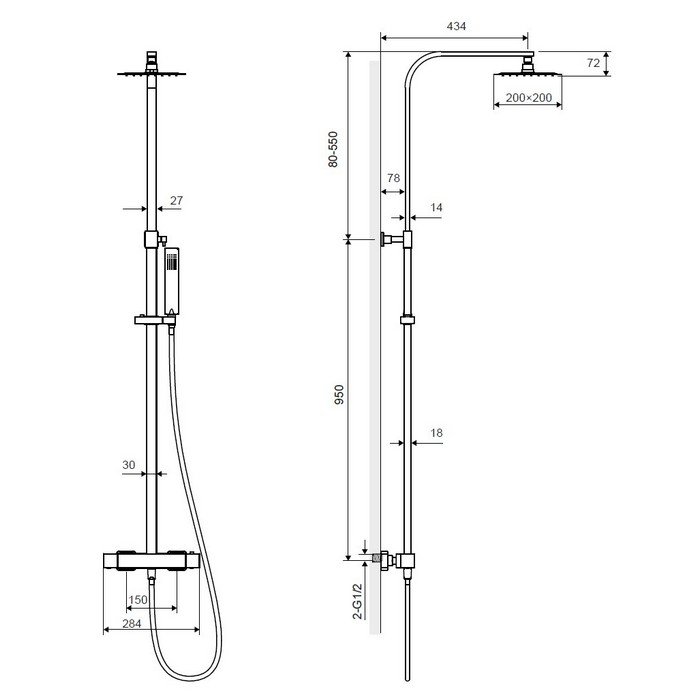 Термостатическая душевая система наружного монтажа EXCELLENT Rain Termo Square ARAC.SY.108CR (хром) Термостатическая душевая система наружного монтажа EXCELLENT Rain Termo Square ARAC.SY.108CR (хром)