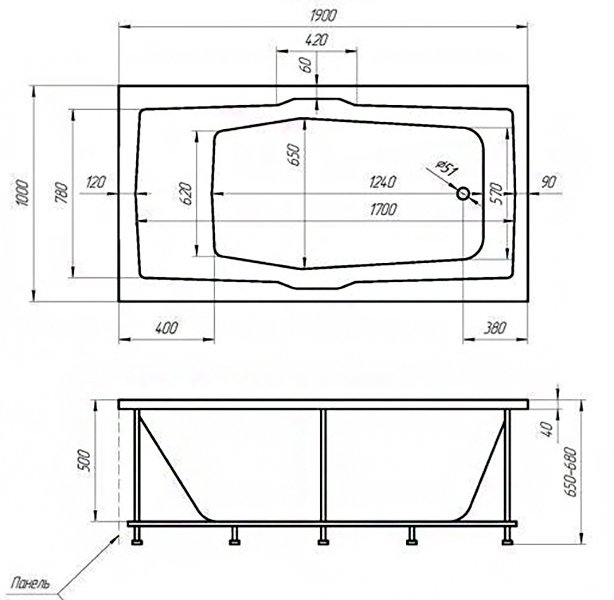 Акриловая ванна 1Marka Korsika 190х100 01кр1910 Акриловая ванна 1Marka Korsika 190х100 01кр1910