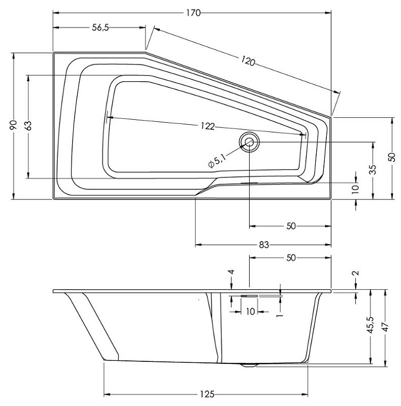Акриловая ванна Riho Rething Space 170x90 L Акриловая ванна Riho Rething Space 170x90 L