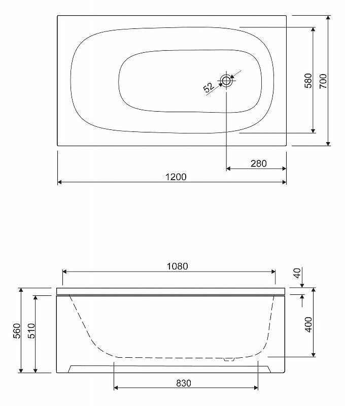 Акриловая ванна CEZARES ECO-120-70-40-W37 Акриловая ванна CEZARES ECO-120-70-40-W37