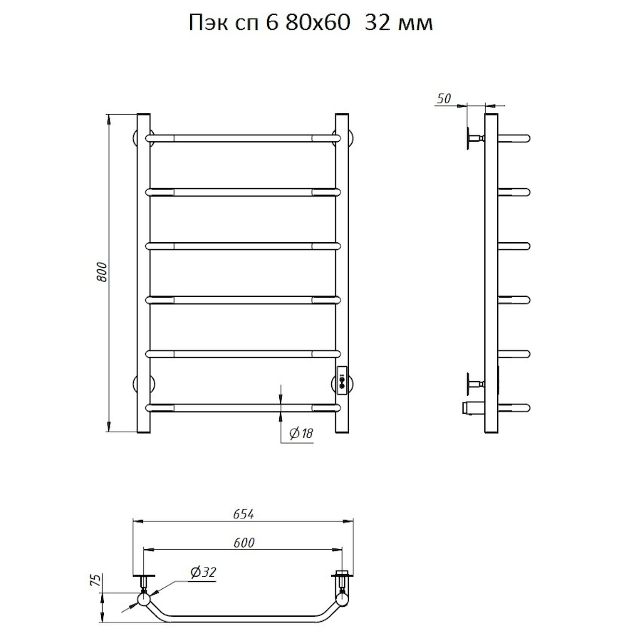 Полотенцесушитель Пэк сп 6 80х60 32 мм Полотенцесушитель Пэк сп 6 80х60 32 мм