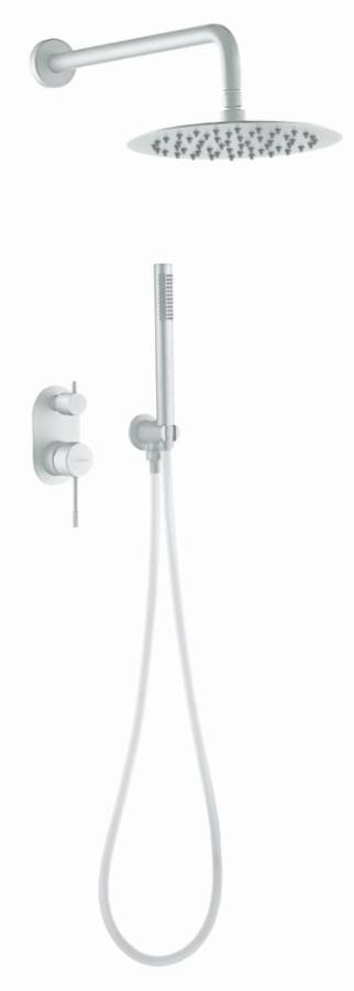 Смеситель встроенный + верхний+ ручной душ, Uno. Matt White Смеситель встроенный + верхний+ ручной душ, Uno. Matt White