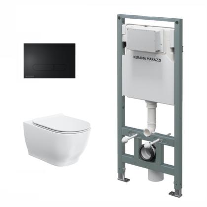 Комплект инсталляции с подвесным унитазом, черной кнопкой смыва и сиденьем Комплект инсталляции с подвесным унитазом, черной кнопкой смыва и сиденьем