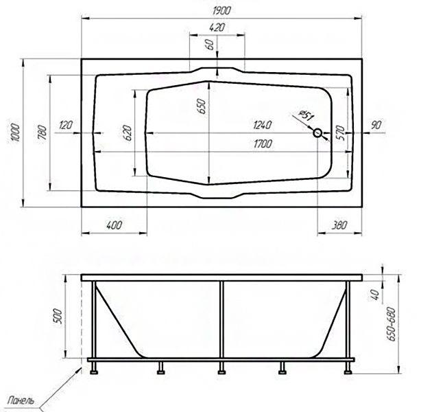 Акриловая ванна 1Marka Korsika 190х100 01кр1910 Акриловая ванна 1Marka Korsika 190х100 01кр1910