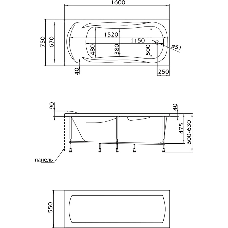 Акриловая ванна 1Marka Kleo 160х75 01кл1675 Акриловая ванна 1Marka Kleo 160х75 01кл1675