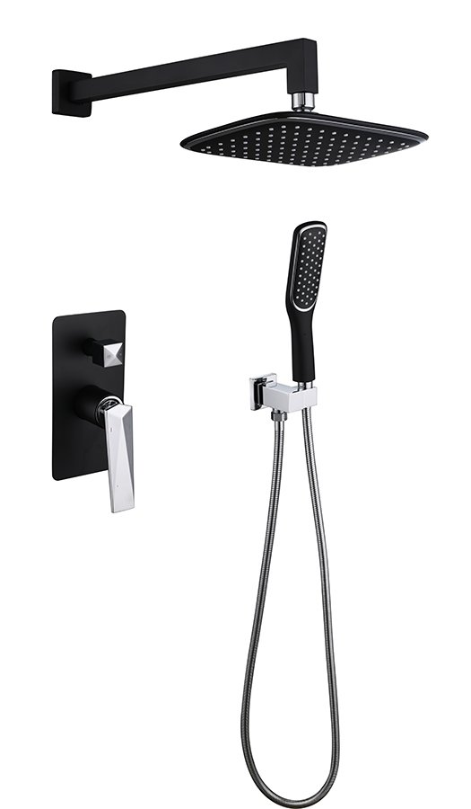 Смеситель встроенный + верхний душ + ручной душ ЧЕРНЫЙ+ХРОМ Смеситель встроенный + верхний душ + ручной душ ЧЕРНЫЙ+ХРОМ