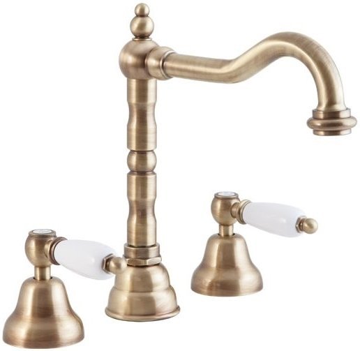 FIRST-BLS2-03/24-M Смеситель для раковины на три отверстия с донным клапаном, золото, ручки золото FIRST-BLS2-03/24-M Смеситель для раковины на три отверстия с донным клапаном, золото, ручки золото