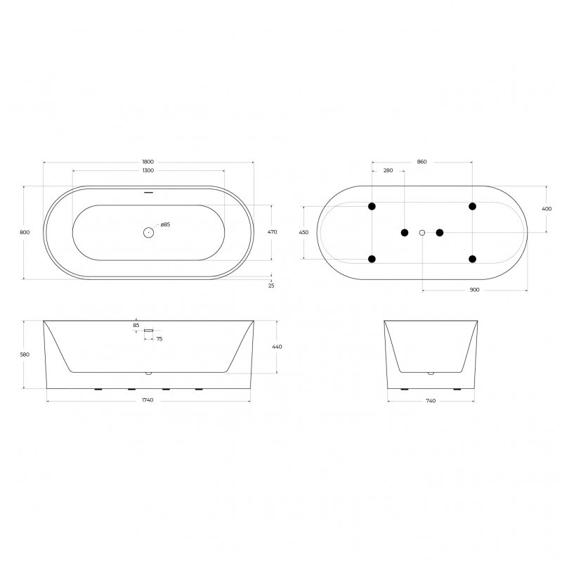 Акриловая ванна BELBAGNO BB705-1800-800 Акриловая ванна BELBAGNO BB705-1800-800
