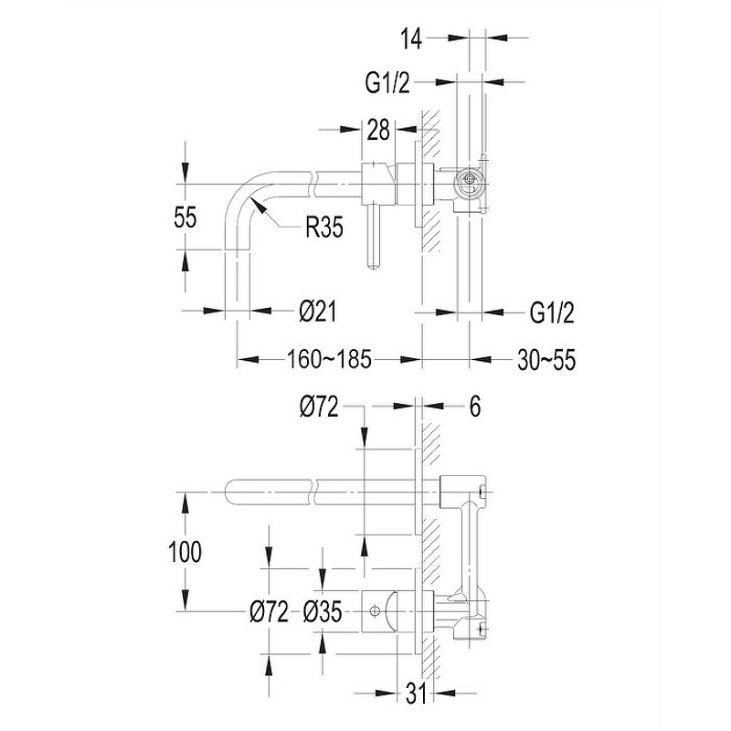 Смеситель для умывальника скрытого монтажа OMNIRES Y Y1215HCR (хром) Смеситель для умывальника скрытого монтажа OMNIRES Y Y1215HCR (хром)