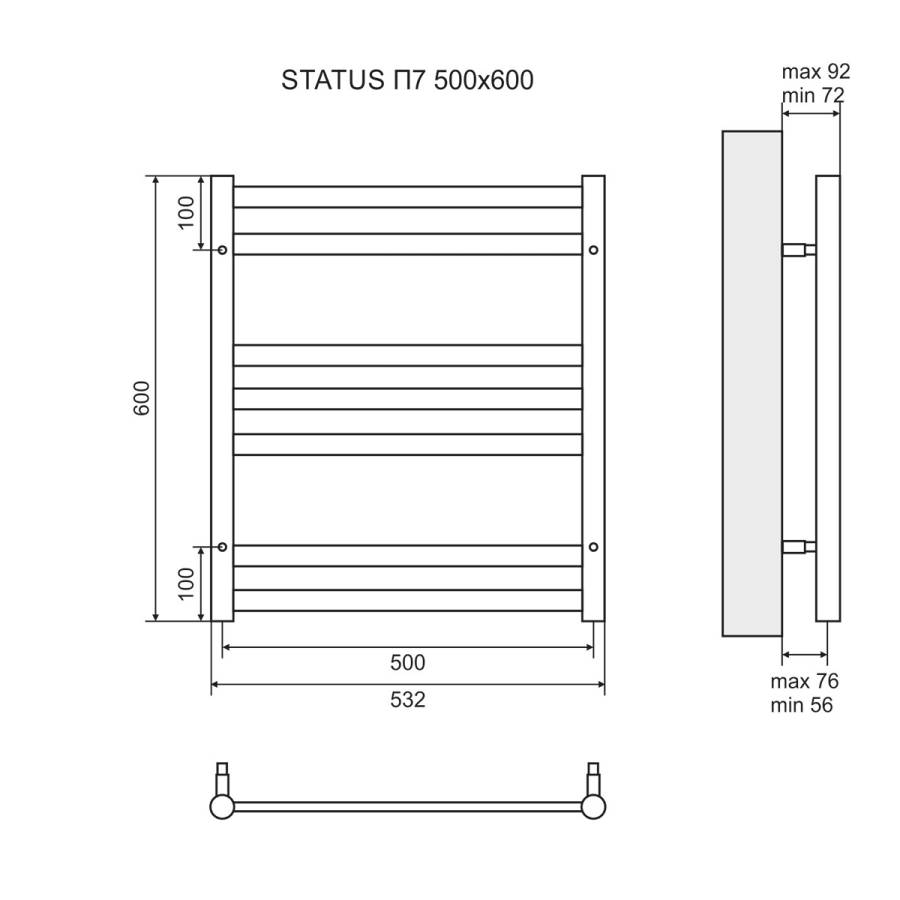 Полотенцесушитель электрический Lemark Status LM44607EBR П7 500x600, левый/правый, бронза Полотенцесушитель электрический Lemark Status LM44607EBR П7 500x600, левый/правый, бронза
