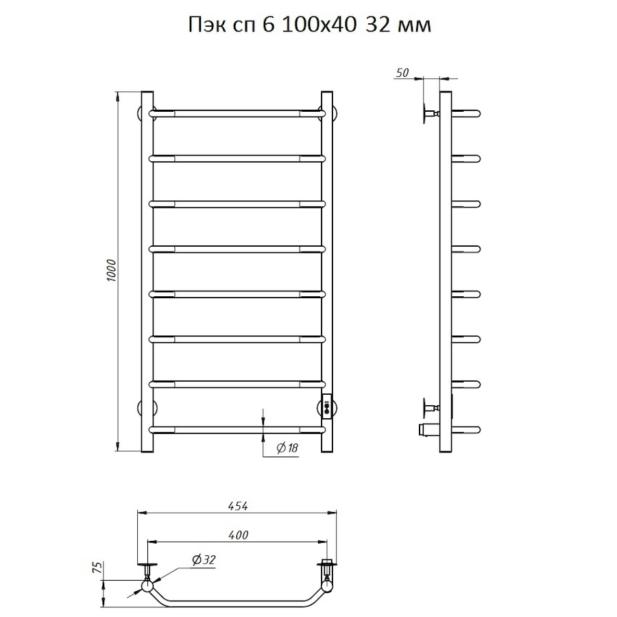 Полотенцесушитель Пэк сп 6 100х40 32 мм Полотенцесушитель Пэк сп 6 100х40 32 мм