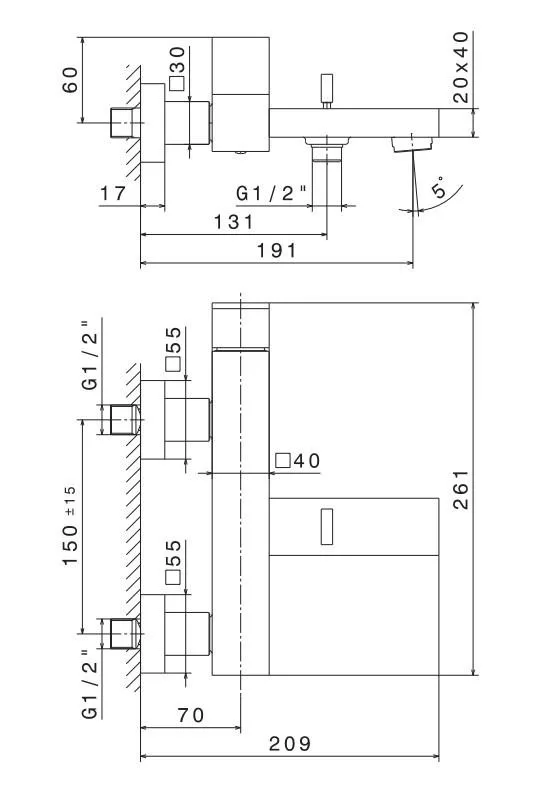 Смеситель для ванны FUTURA настенный, матовый черный Смеситель для ванны FUTURA настенный, матовый черный