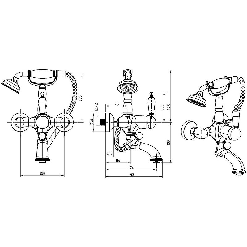 Смеситель для ванны (душевой комплект)_Комплект Смеситель для ванны (душевой комплект)_Комплект
