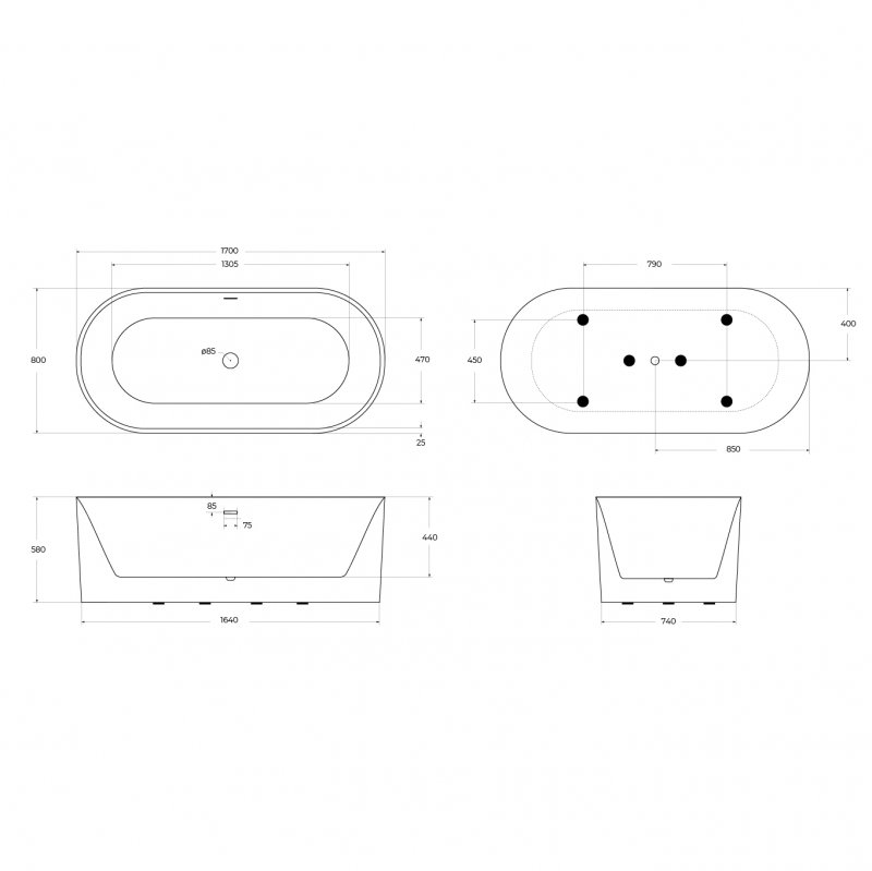 Акриловая ванна BELBAGNO BB705-1800-800 Акриловая ванна BELBAGNO BB705-1800-800