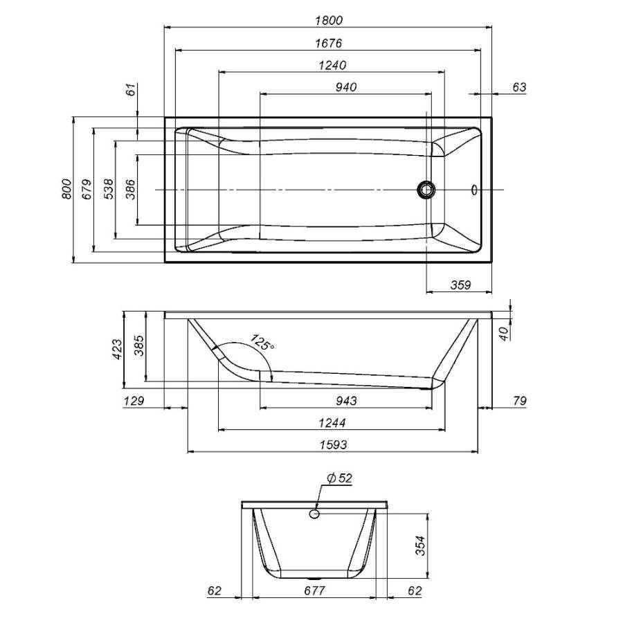 W93A-180-080W-A Gem, ванна акриловая 180x80 см W93A-180-080W-A Gem, ванна акриловая 180x80 см