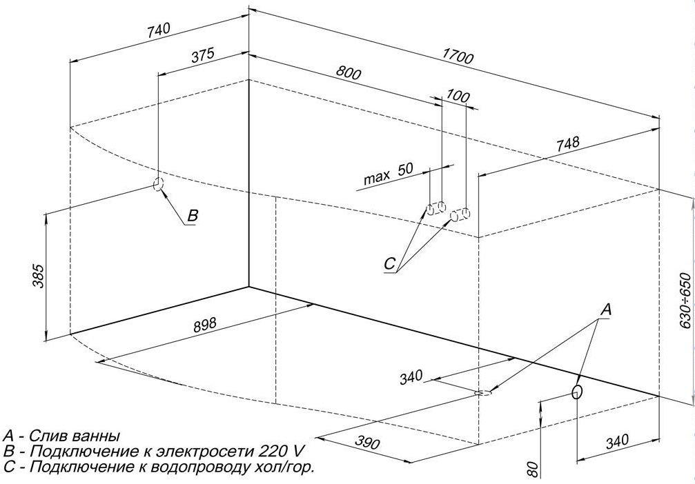 Акриловая ванна Aquanet Borneo 170x75/90 L Акриловая ванна Aquanet Borneo 170x75/90 L