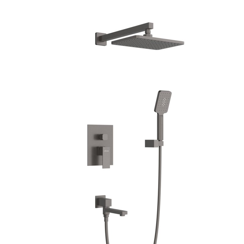 SLIDER-VDSET-GM Душевой комплект встраиваемый с изливом (смеситель, верхний душ, ручной душ со шлангом, излив, штуцер с держателем), оружейная сталь SLIDER-VDSET-GM Душевой комплект встраиваемый с изливом (смеситель, верхний душ, ручной душ со шлангом, излив, штуцер с держателем), оружейная сталь