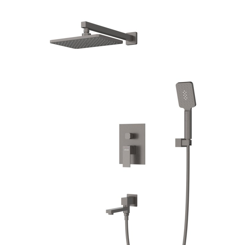 SLIDER-VDSET-GM Душевой комплект встраиваемый с изливом (смеситель, верхний душ, ручной душ со шлангом, излив, штуцер с держателем), оружейная сталь SLIDER-VDSET-GM Душевой комплект встраиваемый с изливом (смеситель, верхний душ, ручной душ со шлангом, излив, штуцер с держателем), оружейная сталь