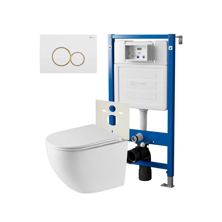 Сет: Система инсталляции Point Элемент для подвесного унитаза PN45120 + Клавиша смыва для инсталляции Point Виктория, белая/золото, PN44061WG + Унитаз подвесной Point Сатурн безободковый, белый, сиденье дюропласт микролифт быстросъемное PN41901 Сет: Система инсталляции Point Элемент для подвесного унитаза PN45120 + Клавиша смыва для инсталляции Point Виктория, белая/золото, PN44061WG + Унитаз подвесной Point Сатурн безободковый, белый, сиденье дюропласт микролифт быстросъемное PN41901