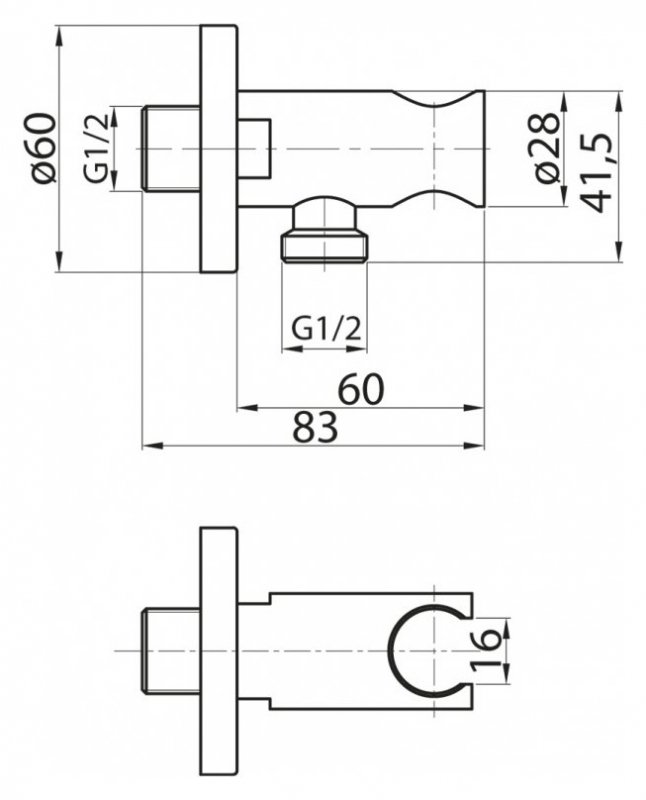 CZR-AI13-01 Штуцер с держателем ручного душа, хром CZR-AI13-01 Штуцер с держателем ручного душа, хром
