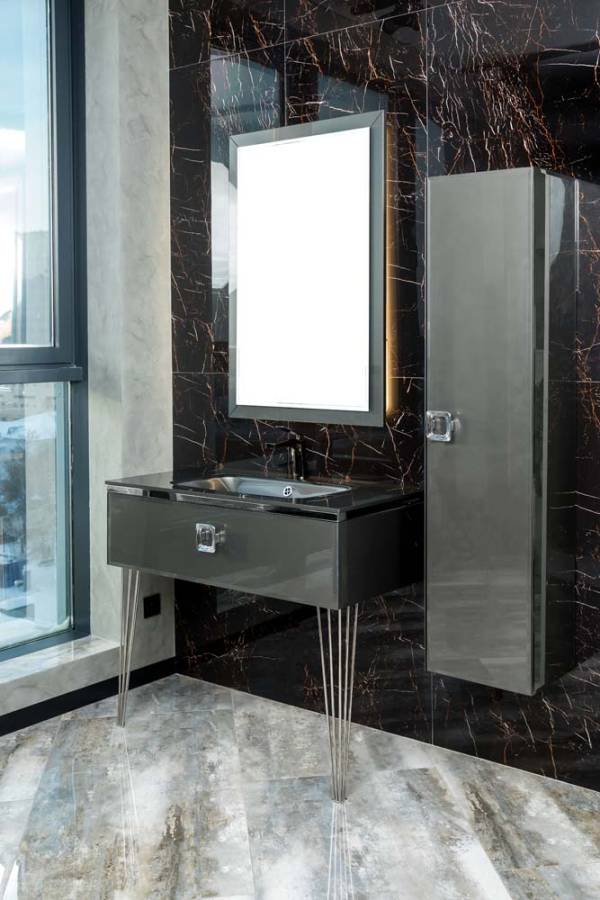 Столешница стекло 80см моноблок Глянцевый Графит Столешница стекло 80см моноблок Глянцевый Графит