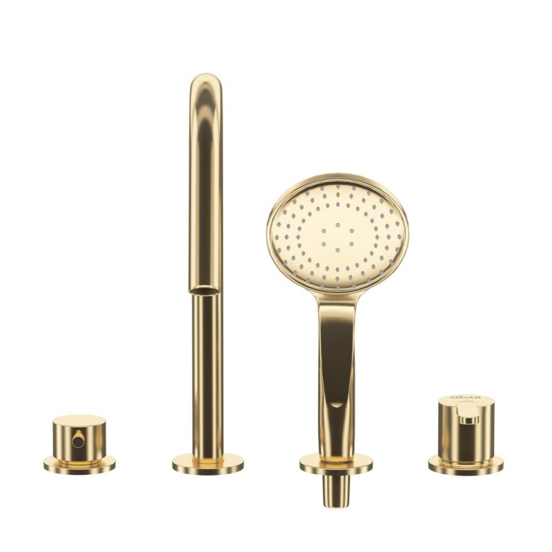 LEAF-BVDM4-PO Смеситель на борт ванны с выдвижным душем и переключателем Исполнение: GoldPVD  LEAF-BVDM4-PO Смеситель на борт ванны с выдвижным душем и переключателем Исполнение: GoldPVD