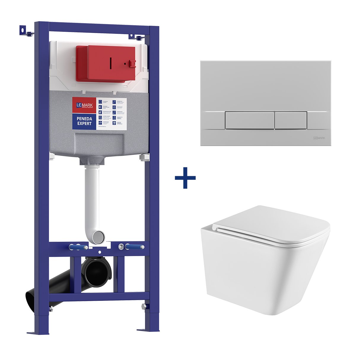 Комплект 3в1: Инсталляция Lemark PENEDA EXPERT для унитазов с кнопкой смыва BIT хром матовый + унитаз подвесной безободковый  FLOREX Торнадо белый глянец Комплект 3в1: Инсталляция Lemark PENEDA EXPERT для унитазов с кнопкой смыва BIT хром матовый + унитаз подвесной безободковый  FLOREX Торнадо белый глянец