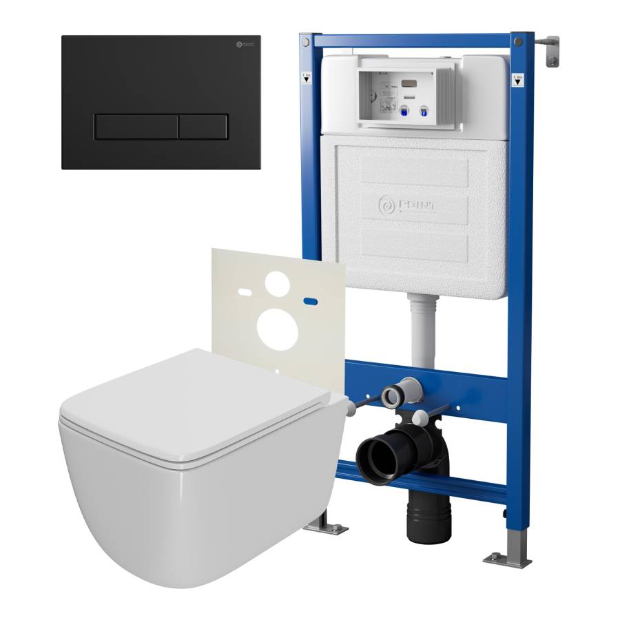 Сет: Система инсталляции Point Элемент для подвесного унитаза PN45120 + Клавиша смыва для инсталляции Point Меркурий, черная матовая, PN44831BM + Унитаз подвесной Point Меркурий безободковый, сиденье дюропласт микролифт, быстросъем, белый PN41831 Сет: Система инсталляции Point Элемент для подвесного унитаза PN45120 + Клавиша смыва для инсталляции Point Меркурий, черная матовая, PN44831BM + Унитаз подвесной Point Меркурий безободковый, сиденье дюропласт микролифт, быстросъем, белый PN41831