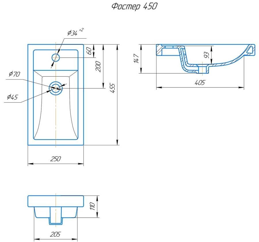Раковина Kirovit Фостер 45  Раковина Kirovit Фостер 45