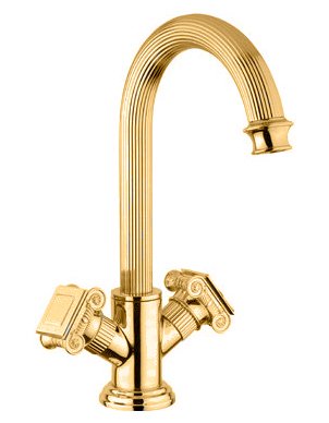 OLIMP-LS2-03/24-Sw Смеситель на раковину с донным клапаном, золото, ручки Swarovski