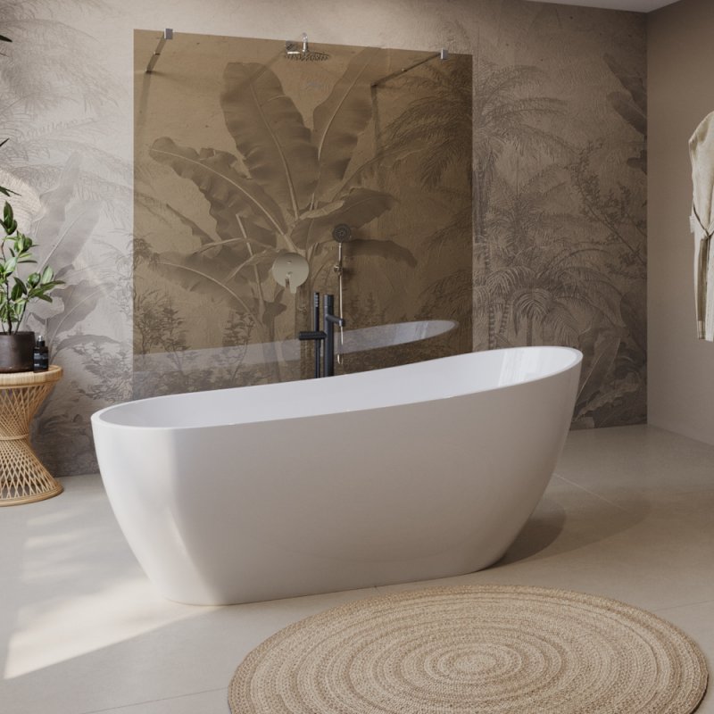 BB704-1700-800-K Отдельностоящая, полукруглая акриловая ванна в комплекте со сливом-переливом Цвет Белый  BB704-1700-800-K Отдельностоящая, полукруглая акриловая ванна в комплекте со сливом-переливом Цвет Белый