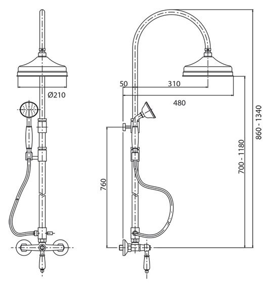 MARGOT-CD-03/24-Bi Душевая стойка со смесителем, верхним и ручным душем Исполнение: Золото 24 карат, Ручки: Белая  MARGOT-CD-03/24-Bi Душевая стойка со смесителем, верхним и ручным душем Исполнение: Золото 24 карат, Ручки: Белая